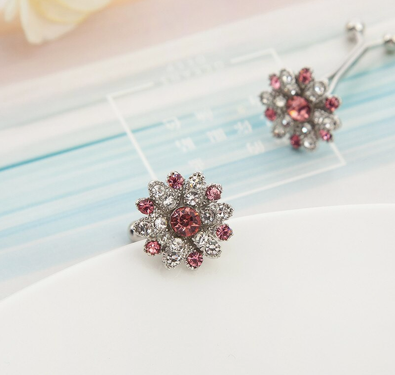 12 Pcs Ruby Crystal Floral Hijab Clip