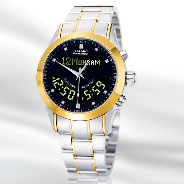 Luxury Azan Wrist Watch with Prayer Alarm Qibla and Hijri Calendar