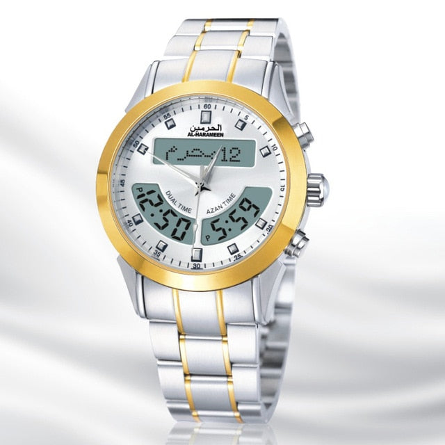 Luxury Azan Wrist Watch with Prayer Alarm Qibla and Hijri Calendar