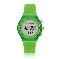 NEON COLOURED CASUAL SPORTY AZAN WRIST WATCH WITH PRAYER ALARM QIBLA AND HIJRI CALENDAR