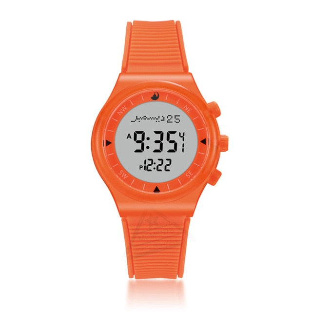 NEON COLOURED CASUAL SPORTY AZAN WRIST WATCH WITH PRAYER ALARM QIBLA AND HIJRI CALENDAR