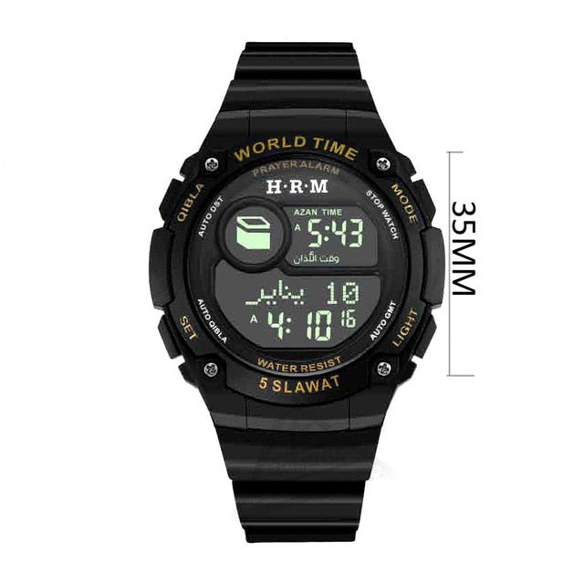 Casual Sporty Azan Wrist Watch with Prayer Alarm Qibla and Hijri Calendar