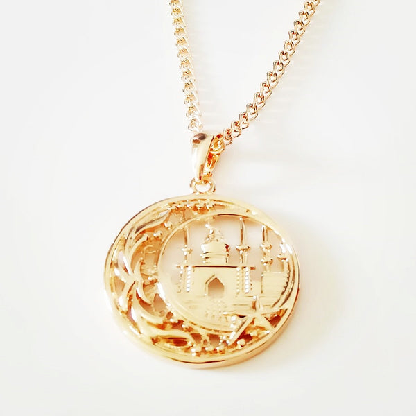 Rose Gold Plated Mosque Design Pendant Necklace