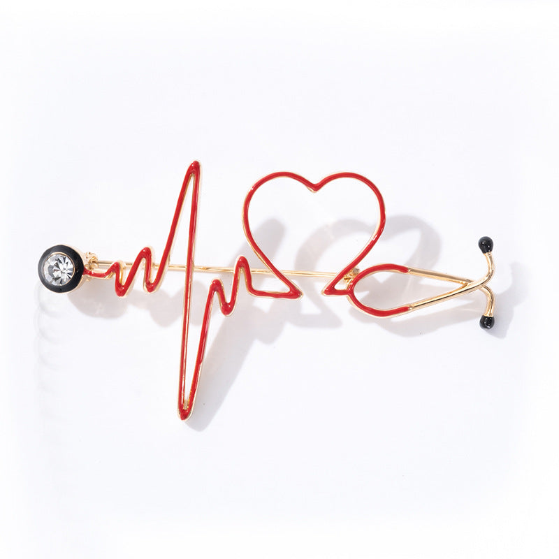 2PCS/SET Electrocardiogram and Stethoscope Brooches For Women