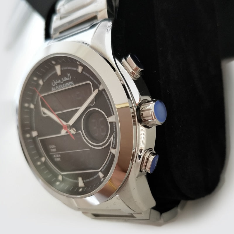 Luxury Azan Wristwatch with Dual Display Quartz