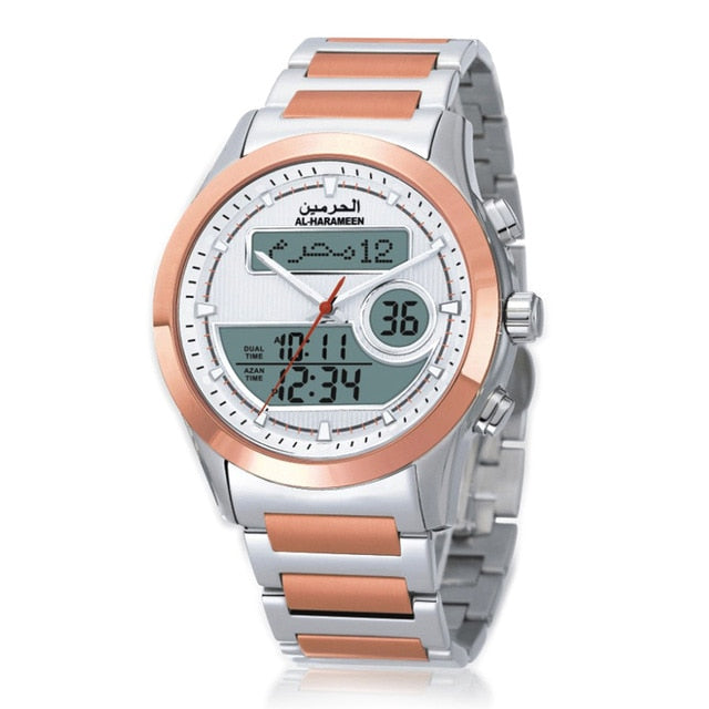 Luxury Azan Wristwatch with Dual Display Quartz