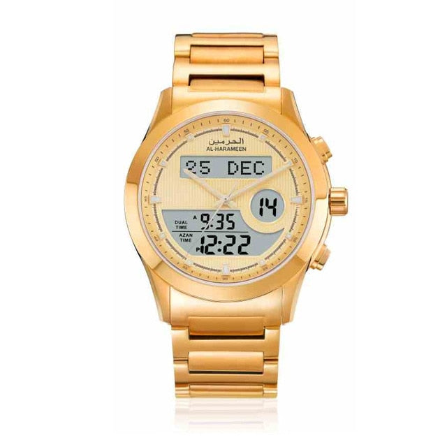 Luxury Azan Wristwatch with Dual Display Quartz